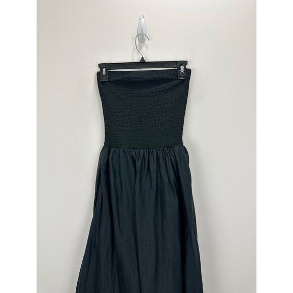 NEW J.Crew Strapless Mixy Dress Smocked A Line Minimalist Ramie Black XXS - Picture 7 of 15